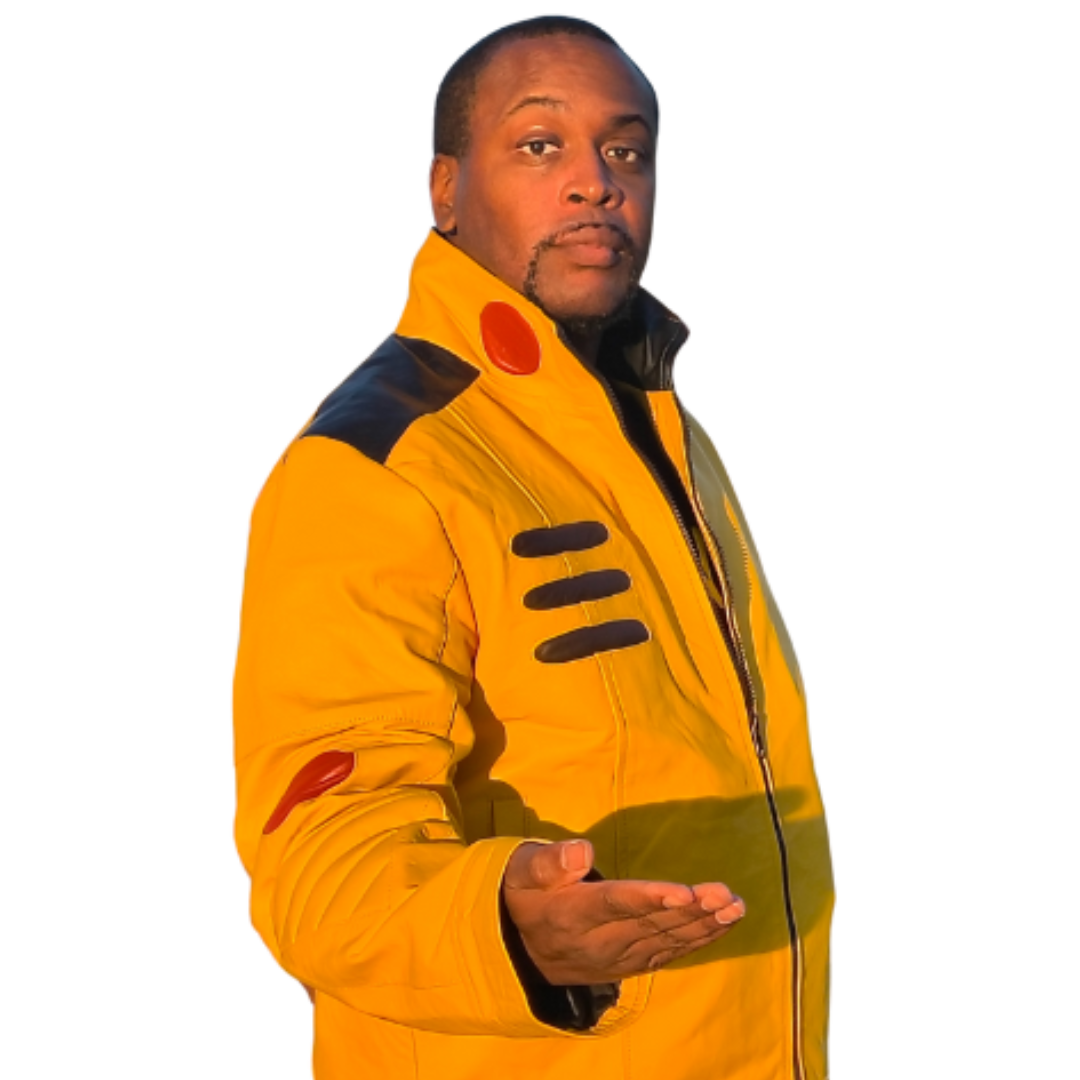 Chris Monroe in a gold jacket